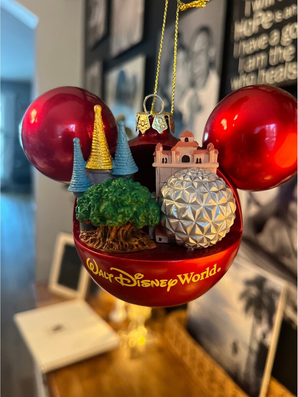 Walt Disney World Red Mickey Mouse Ornament with Iconic Park Elements